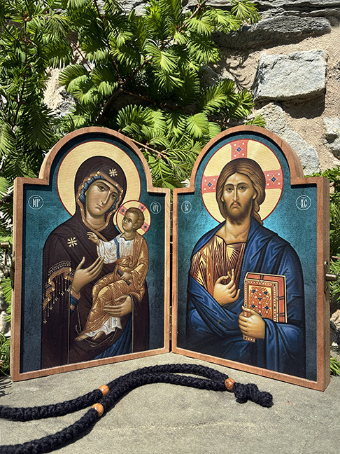 Cherry Wood Diptych - Theotokos and Christ - Directress to the Blessing-Front Side.