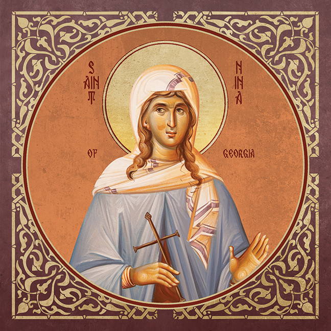 A traditional and beautiful icon of Saint Nina of Georgia.
