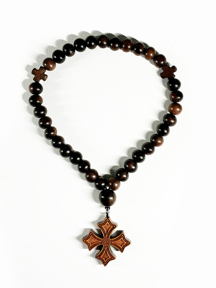 33 Bead Tiger Ebony Small Prayer Rope with Byzantine Cross - PRRP003