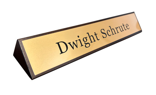 Brass Desk Sign on Walnut