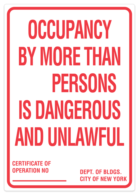 Maximum Occupancy/Capacity Sign for New York