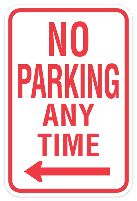 No Parking Any Time - Left Arrow