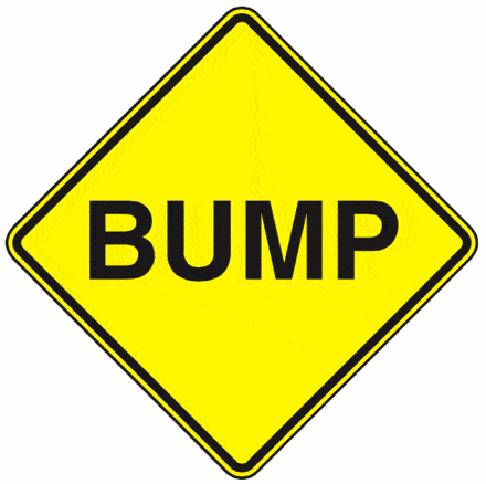 Yellow BUMP warning sign