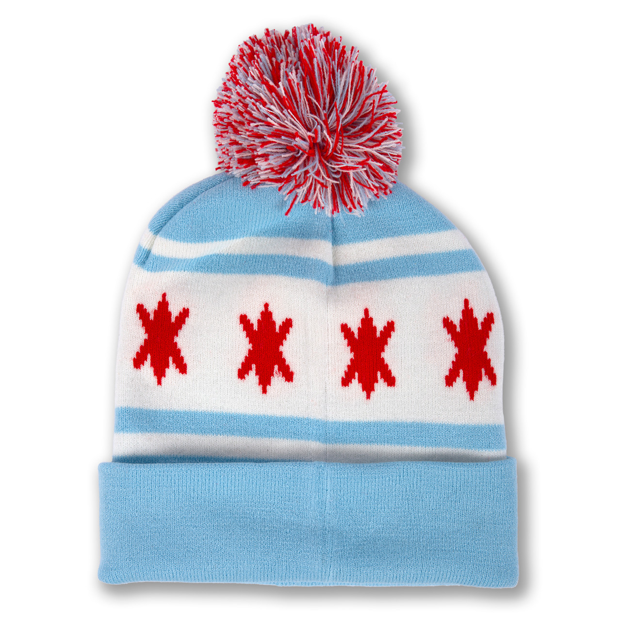 Chicago Flag Knit Hat with Pom