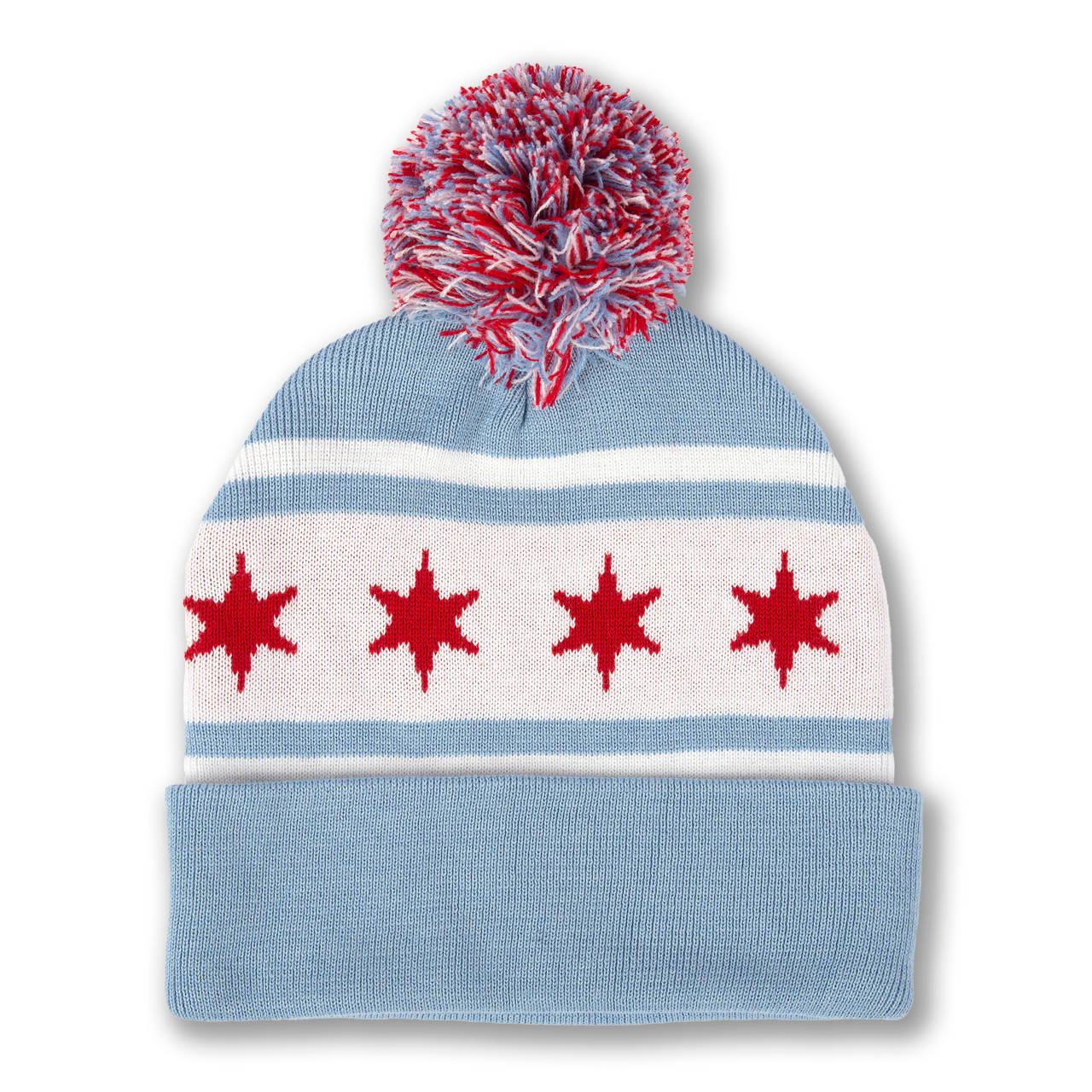 Chicago Flag Knit Hat with Pom - Main Image