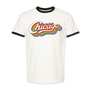 Chicago Rainbow Script Ringer Tee - Unisex Chicago Rainbow Script Ringer Tee - Unisex