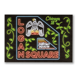 Logan Square Neon Neighborhood Postcard Logan Square Neon Neighborhood Postcard