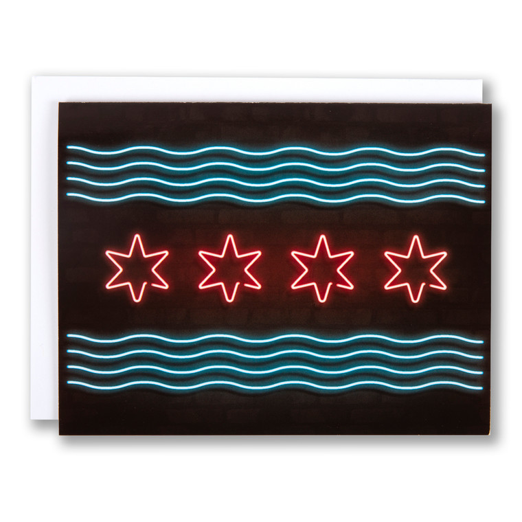 Neon Chicago Flag Greeting Card