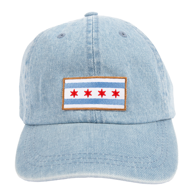 Small Chicago Flag Patch Baseball Hat - Blue Denim