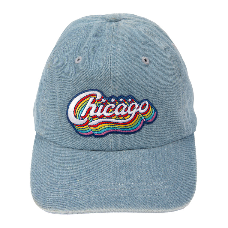 Chicago Rainbow Script Patch Baseball Hat - Blue Denim