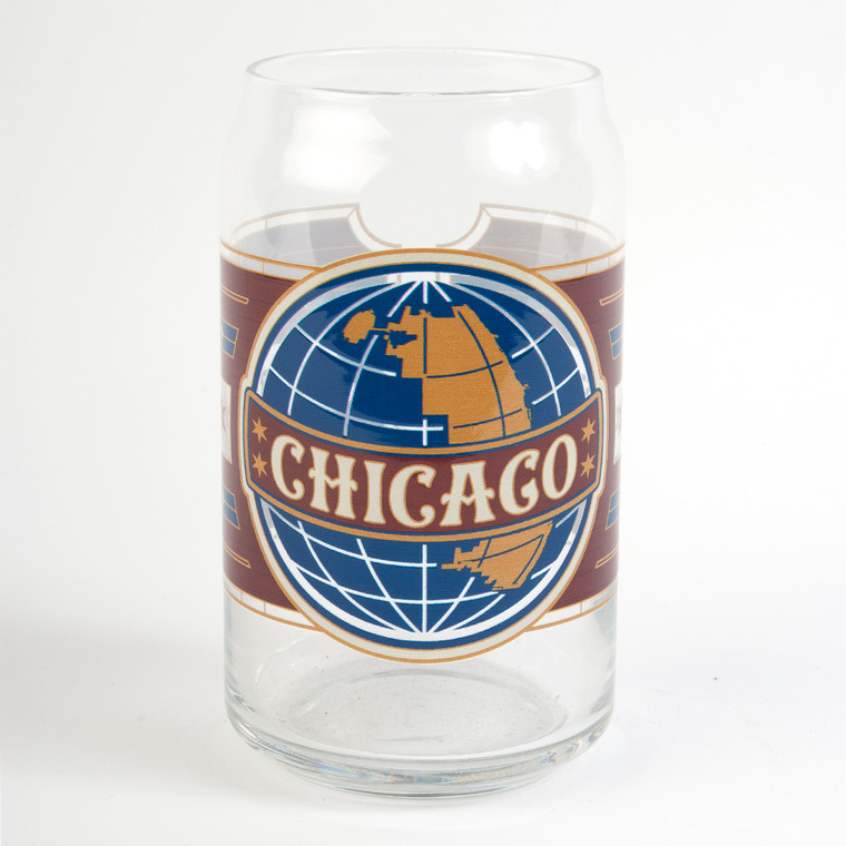 Chicago Globe Label Beer Can Glass