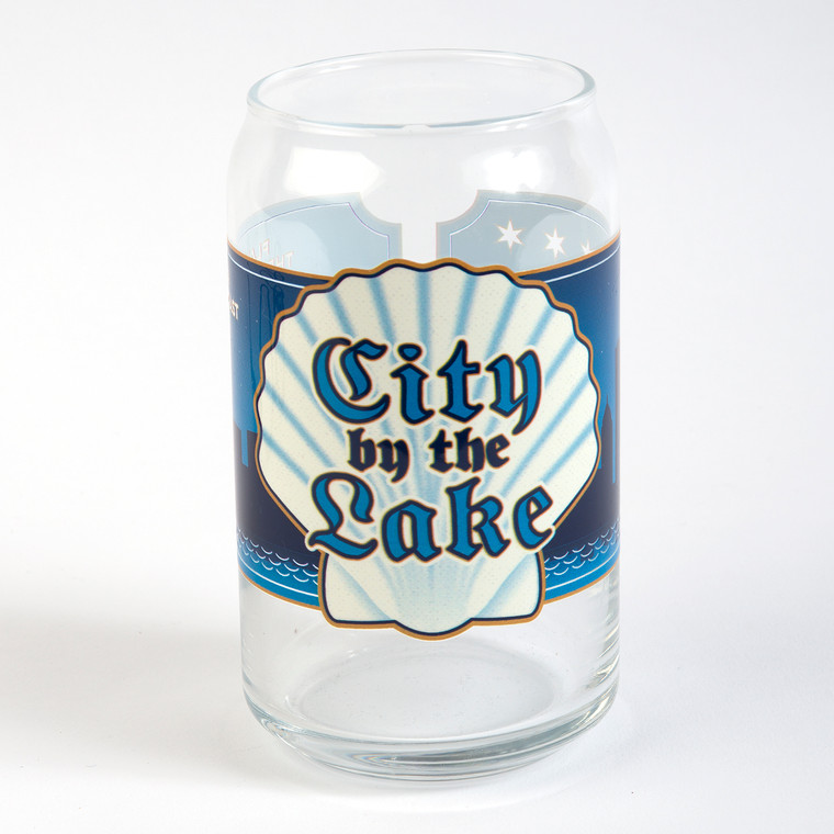 City by the Lake Label Beer Can Glass