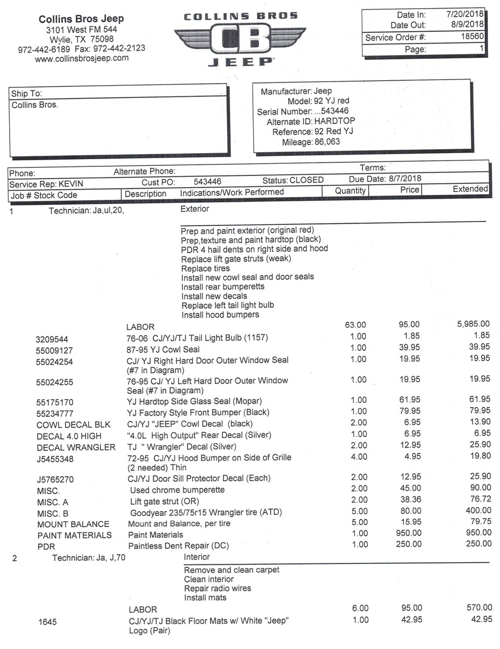 SOLD 1992 Jeep YJ Wrangler Stock# 543446