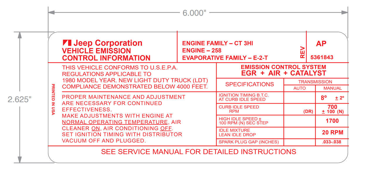 1980 CJ 258 Emissions Decal