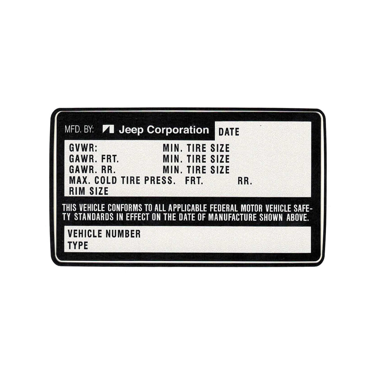 1977-80 Jeep CJ Blank VIN Decal (U.S. Version)