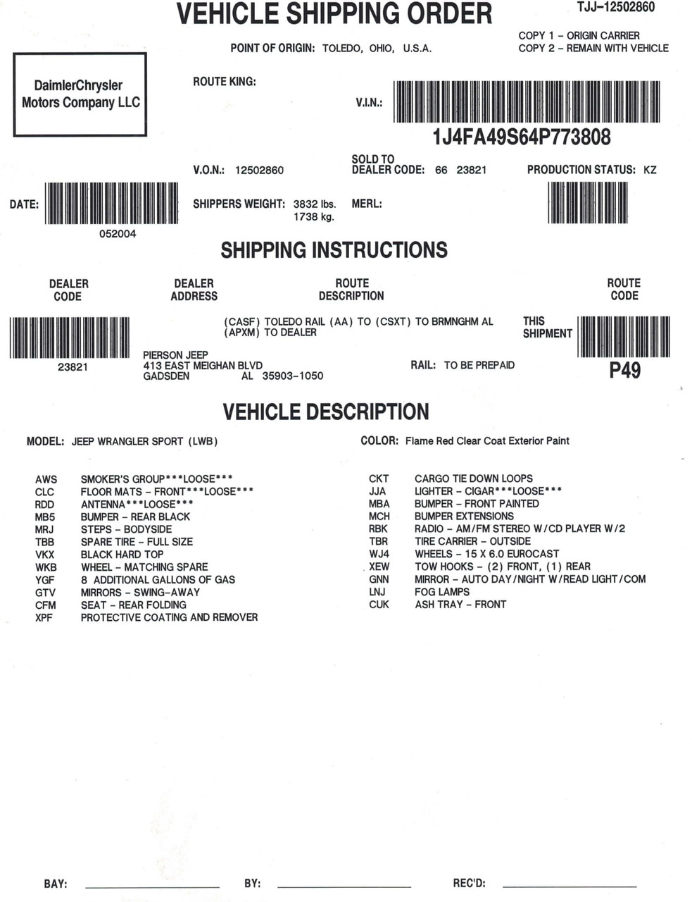 SOLD !  2004 Jeep Wrangler TJ Unlimited (LJ) #773808