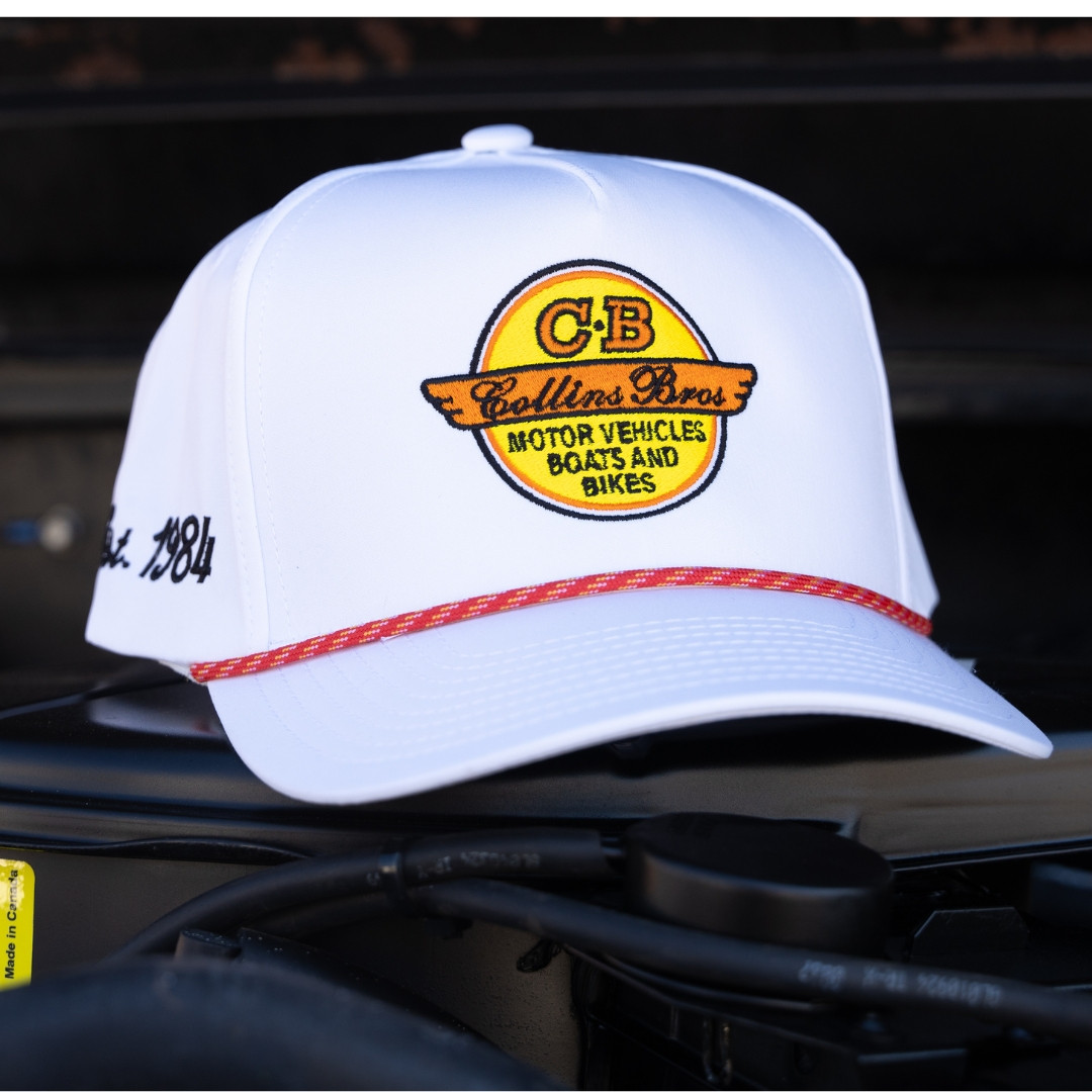 Original 1984 CBJEEP Logo Rope Trucker Snapback White Hat