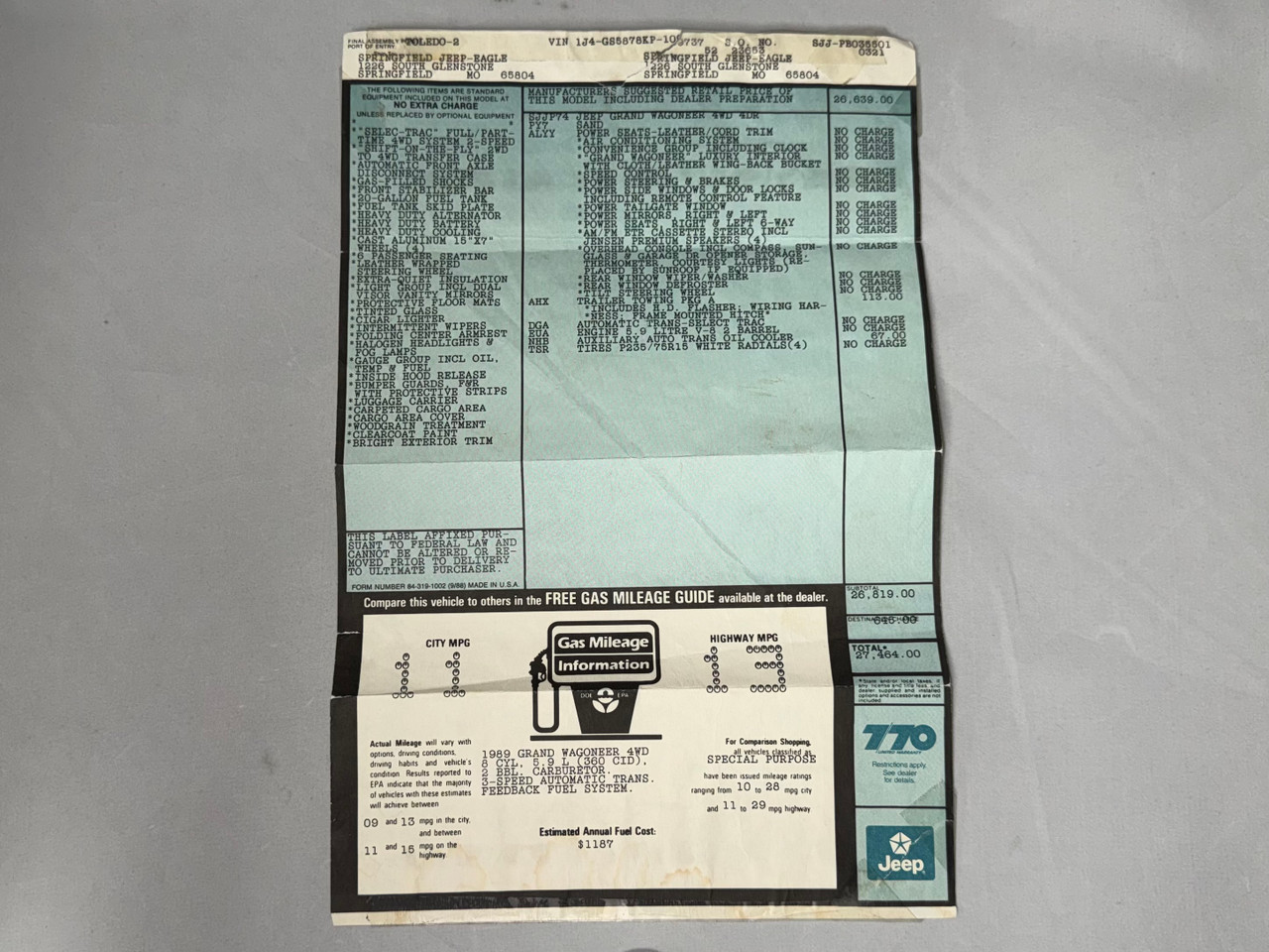 1989 Jeep Grand Wagoneer - Stock # 109737