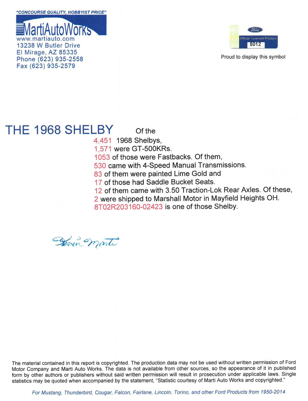 1968 Shelby GT500 KR - Stock # 203160