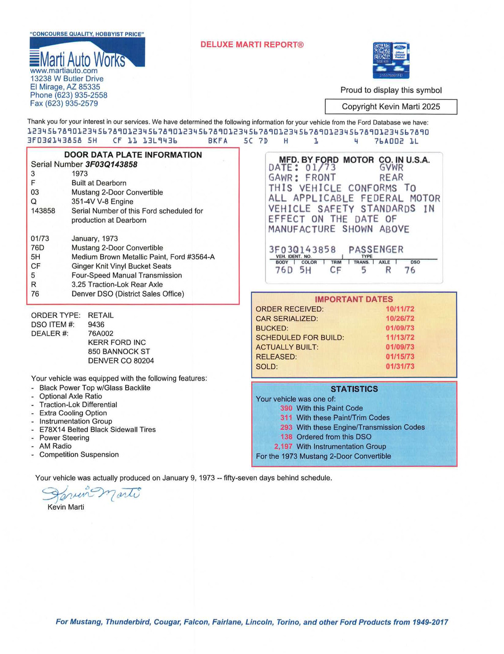 1973 Ford Mustang Q Code 1 of 1 - Stock # 143858