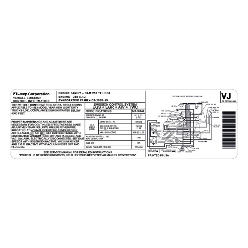 '83 CJ Emission Decal for 4.2L