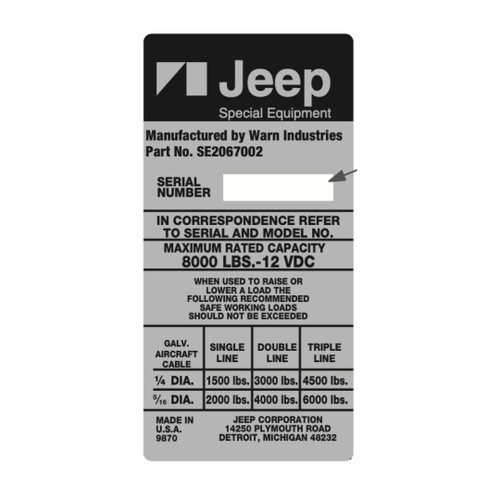 AA　ダブルエー　ステッカー Warn 8274 Original Winch Decal (14128 REV. 1) - Collins Bros Jeep