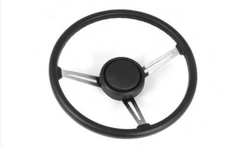 76-95 Jeep CJ YJ Reproduction Leather Wrapped Steering Wheel KIT OE Style w/ Horn Button - Black
