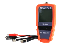 NC-500 - NETcat PRO 2 Tester Kit - vertical image of unit with various connector options to left of unit