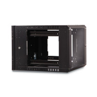 9U LINIER® Swing-Out Wall Mount Cabinet - Glass Door, angled back view