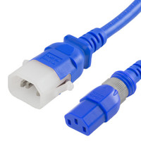 DL1413-H-018-BLU - Dual Lock - P-Lock Secure Locking Power Cord, C14 (P-Lock) to (Locking) C13, 14 AWG, 15 Amp, 250V, SJT Jacket, Blue cord ends