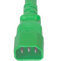 Power Cord, C14 to C13, 18/3 AWG, 10Amp, 250V SJT Green Jacket (C14 end)