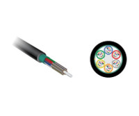 72 Fiber, Singlemode Bend Tolerant, CST Armor, Loose Tube Outside Plant (OSP), Gel Free, PE Black Jacket, cross-section view