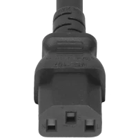1413-H-012- Power Cord, C14 to C13, 14/3 AWG, 15Amp, 250V SJT Black Jacket female side straight angle