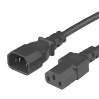 1413-H-012- Power Cord, C14 to C13, 14/3 AWG, 15Amp, 250V SJT Black Jacket cord ends