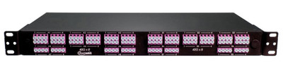 High Density Fiber Optic Patch Panel, MTP to LC Breakout Panel, Rear-MTP Interface, 50/125 Multimode OM4, 1 RMS