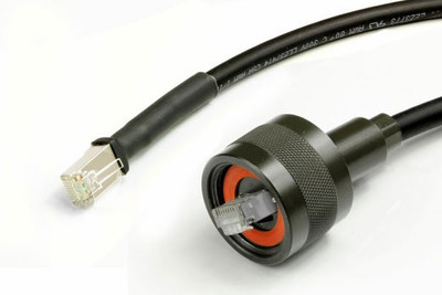 RPASSP5EUSCFBK-003 - Ruggedized RJ-45 Cable, Shielded Cat5 Cable, Black Anodized Non-Shielded Plug to Connector
