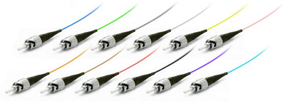 ST/PC Fiber Optic Pigtail, Multimode OM3, Tight Buffer 900um, 12-Pack