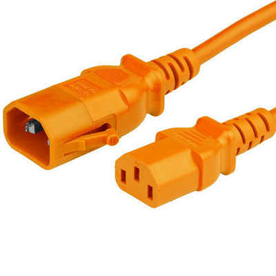 P-Lock Secure Locking Power Cord, C14 (P-Lock) to C13, 14 AWG, 15 Amp, 250V, SJT Jacket, Orange, 6 Foot
