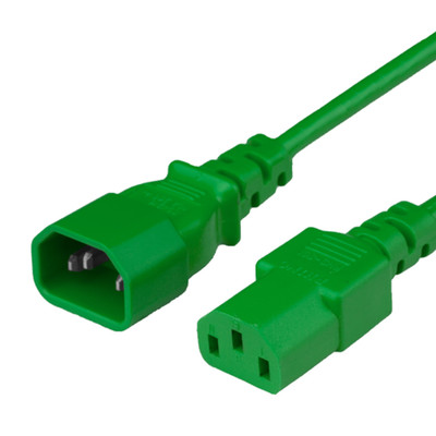 Power Cord, C14 to C13, 18/3 AWG, 10Amp, 250V SVT Green Jacket (ends)