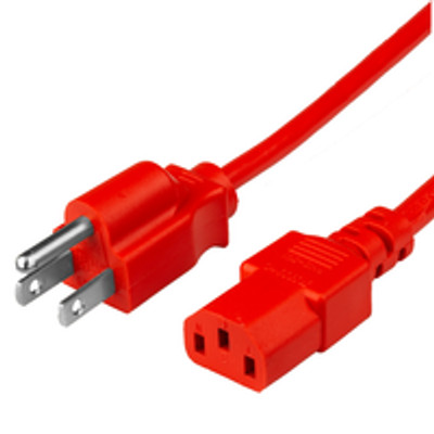 Power Cord, NEMA, 5-15P, C13, 18/3, 10Amp, 125V, SVT Jacket , Red Jacket