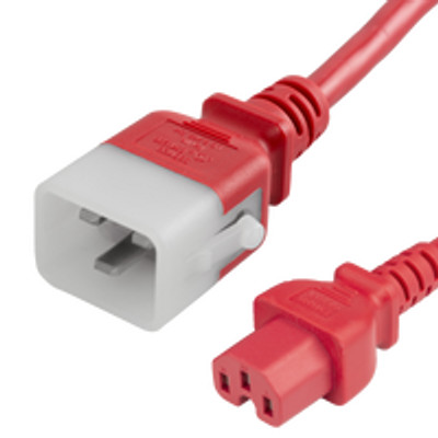 P-Lock Secure Locking Power Cord, C20 (P-Lock) to C15, 14 AWG, 15 Amp, 250V, SJT Jacket, Red