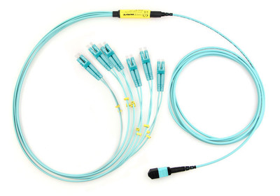 OM3 12-Fiber MTP/MPO to LC Fiber Optic Fanout Cable, image 1