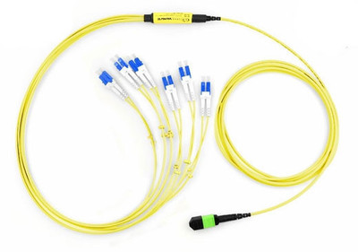 12-Fiber MTP/MPO to LC Fiber Optic Fanout Cable, Singlemode OS2, Plenum