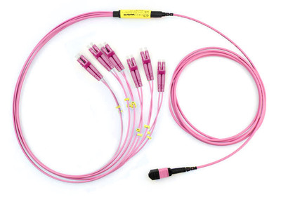 12-Fiber MTP/MPO to LC Fiber Optic Fanout Cable, Multimode OM4, Plenum-1