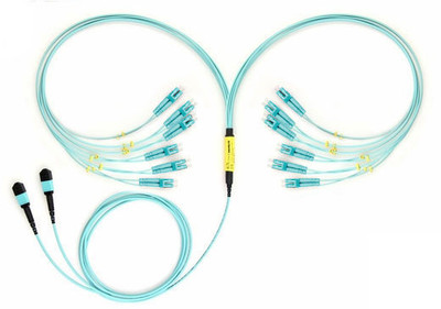 24-Fiber Dual MTP/MPO to LC Fiber Optic Fanout Cable, Multimode OM3, Plenum 24-Fiber Dual MTP/MPO to LC Fiber Optic Fanout Cable, Multimode OM3, Plenum