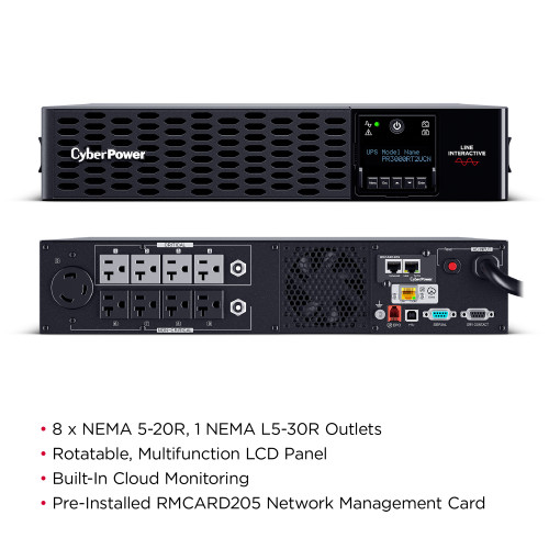 CyberPower PR3000RT2UCN UPS System Smart App Sinewave, front and rear