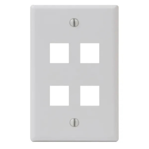 IC107F04WH - Classic Faceplate with 4 Ports for EZ®/HD Style in Single Gang, White (comes also in Almond, Gray, Ivory & Black).