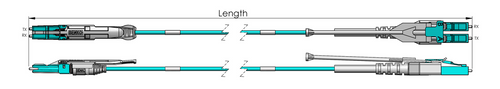 Fiber Patch Cable, CS-LC, UPC, Multimode 50/125 Micron OM3 Fiber, Senko CS 54mm, Pull Tab, 2.0mm MicroDual OFNR Rated - Image 2