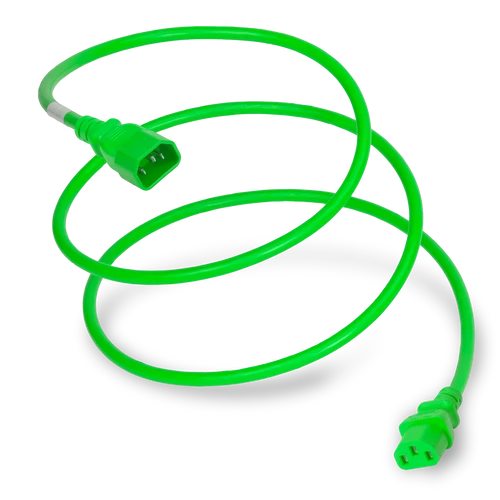 1413-H-012-GRN - Power Cord, C14 to C13, 14/3 AWG, 15Amp, 250V SJT Jacket, Green (Coiled)