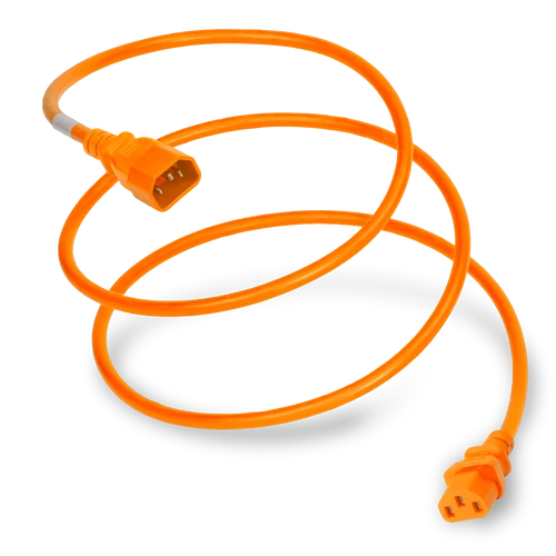 1413-H-012-ORG - Power Cord, C14 to C13, 14/3 AWG, 15Amp, 250V SJT Jacket, Orange (Coiled)